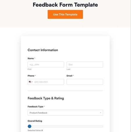 the wpforms feedback form template